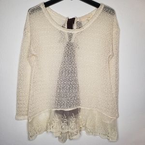 A'Reve Knit High Low Lace Woman's Sweater Size M